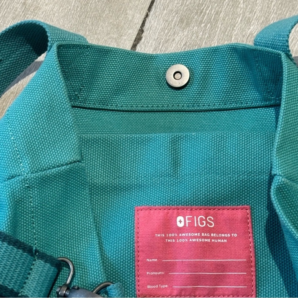 Figs Teal and Dark Teal Canvas Tote with Pink Logo - Picture 3 of 7